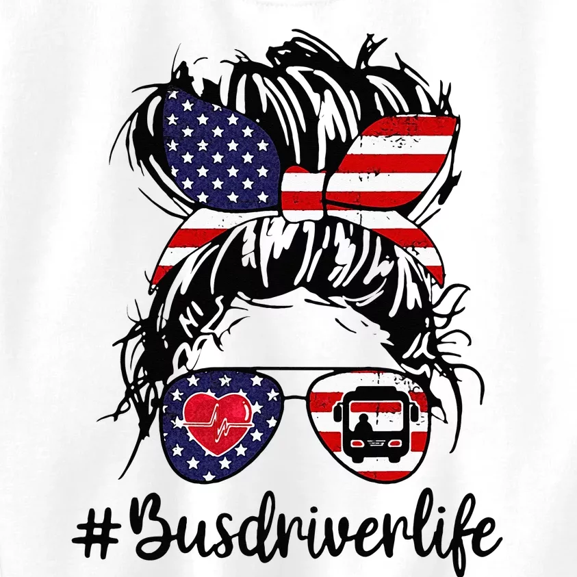 Messy Buns Hair Bus Driver Life American Flag For Women Kids Sweatshirt