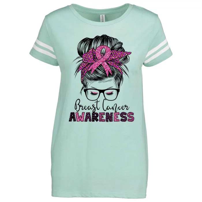 Messy Bun Hair Breast Cancer Awareness Enza Ladies Jersey Football T-Shirt