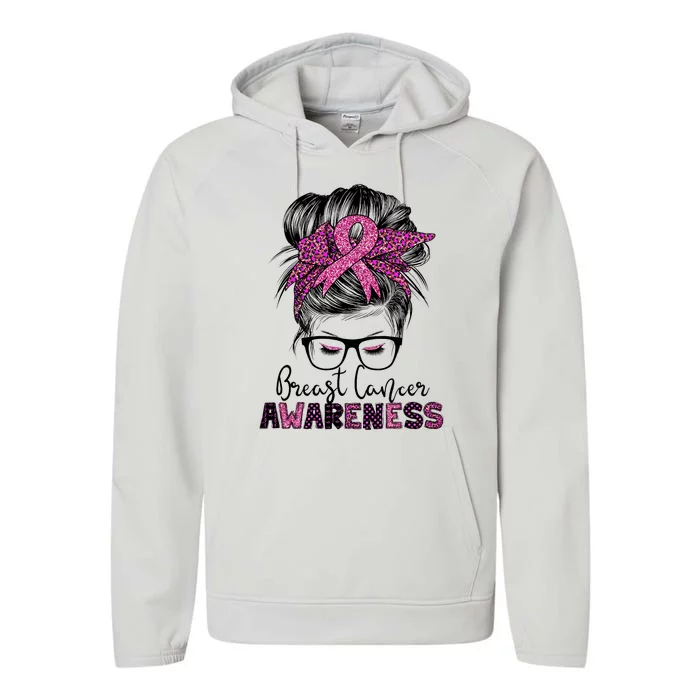 Messy Bun Hair Breast Cancer Awareness Performance Fleece Hoodie