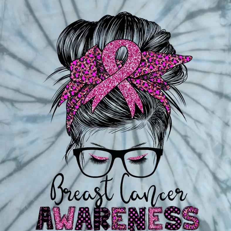 Messy Bun Hair Breast Cancer Awareness Tie-Dye T-Shirt