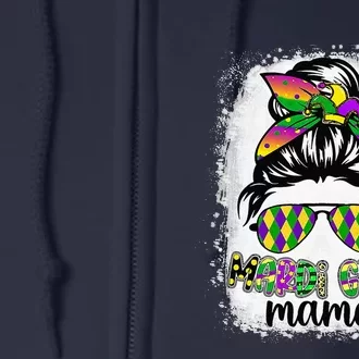 Messy Bun Hair Glasses New Orleans Carnival Mardi Gras Mama Full Zip Hoodie