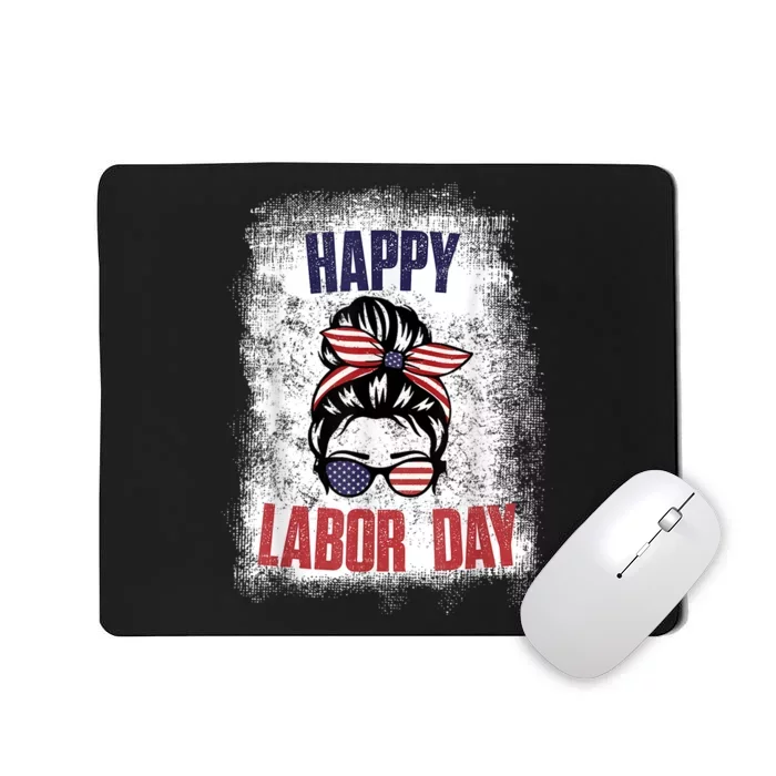 Messy Bun Hair American Flag Happy Labor Day Patriot Mousepad