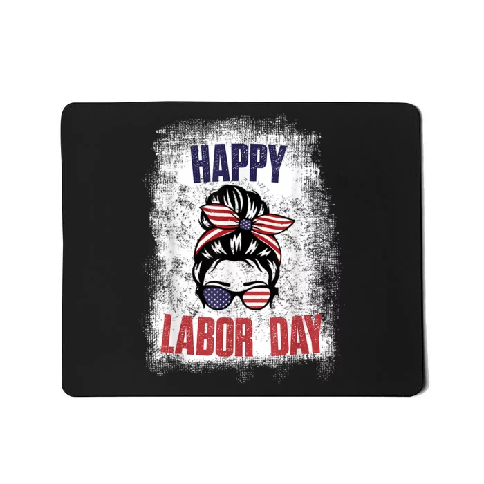 Messy Bun Hair American Flag Happy Labor Day Patriot Mousepad