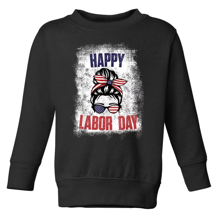 Messy Bun Hair American Flag Happy Labor Day Patriot Toddler Sweatshirt