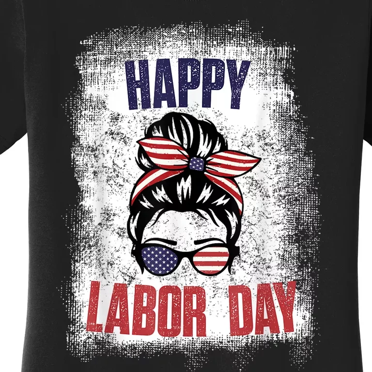 Messy Bun Hair American Flag Happy Labor Day Patriot Women's T-Shirt