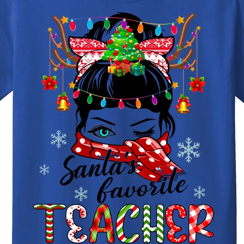 Messy Bun Hair Christmas TreesantaS Favorite Teacher Gift Kids T-Shirt