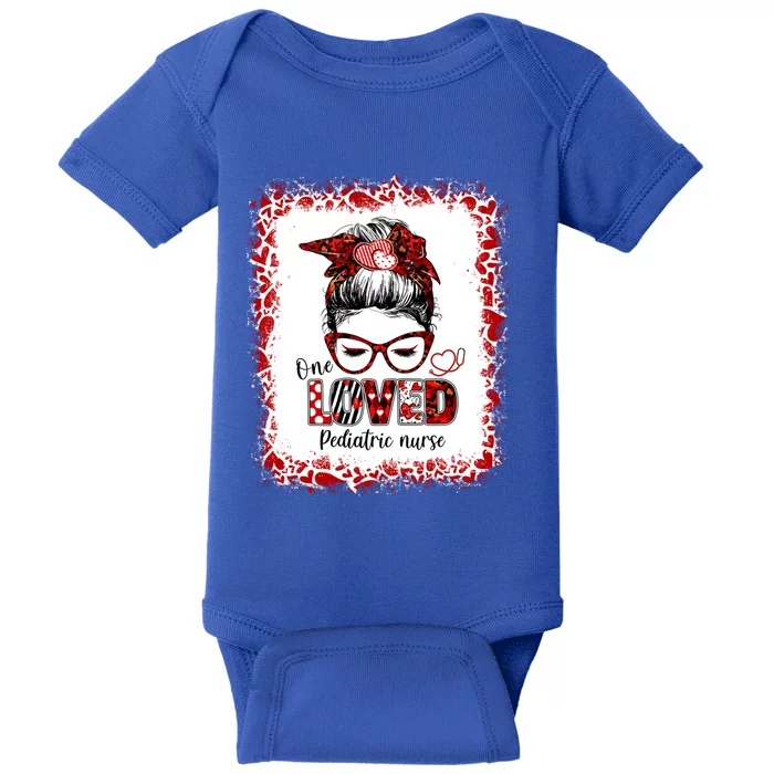 Messy Bun Hair One Loved Pediatric Nurse Valentine's Day Great Gift Baby Bodysuit