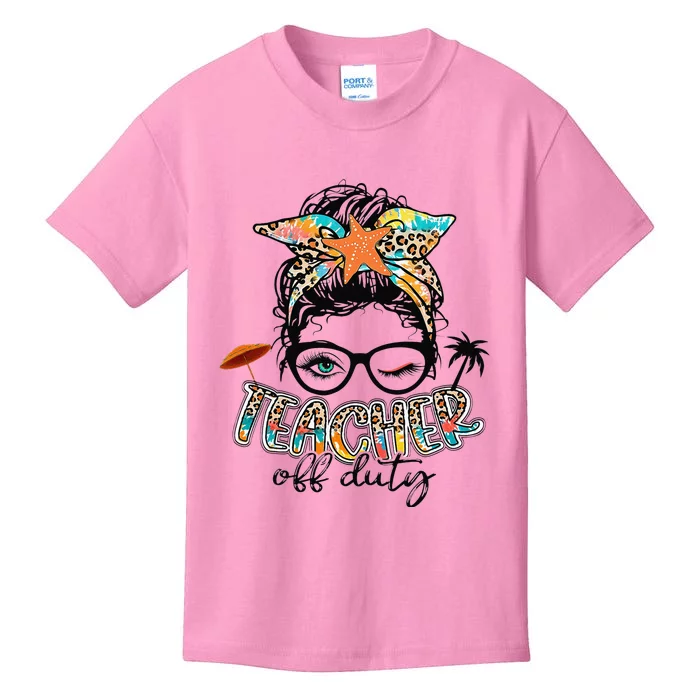 Messy Bun Hair Teacher Off Duty Summer End Of School Kids T-Shirt