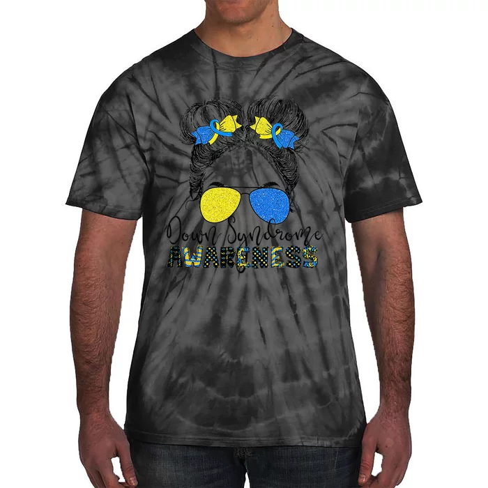 Messy Bun Hair Down Syndrome Awareness Tie-Dye T-Shirt