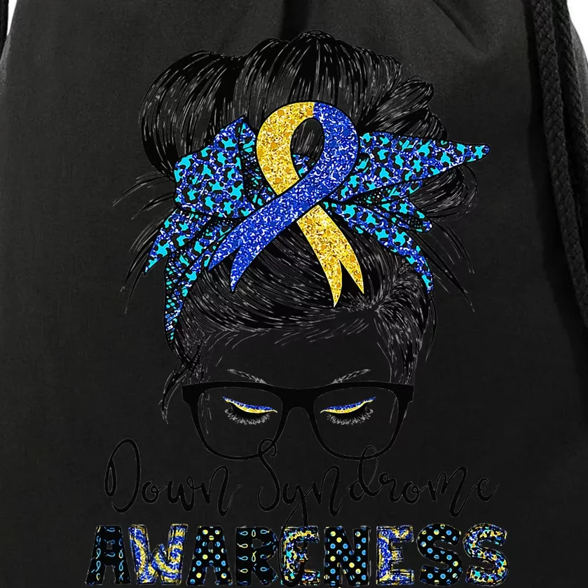 Messy Bun Hair Down Syndrome Awareness Mom Drawstring Bag