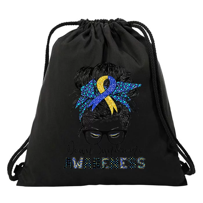 Messy Bun Hair Down Syndrome Awareness Mom Drawstring Bag