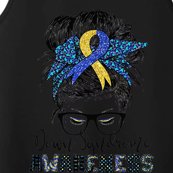 Messy Bun Hair Down Syndrome Awareness Mom Performance Tank