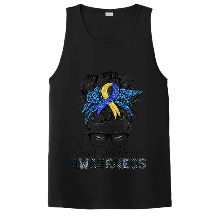 Messy Bun Hair Down Syndrome Awareness Mom Performance Tank