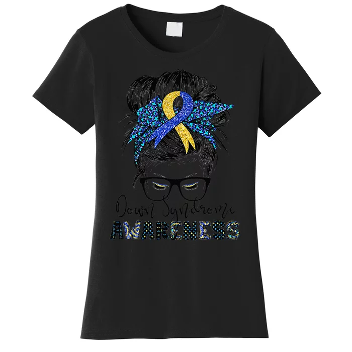 Messy Bun Hair Down Syndrome Awareness Mom Women's T-Shirt