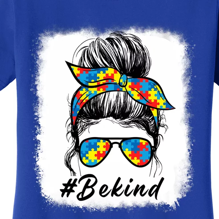 Messy Bun Hair Glasses Be Kind Autism Awareness Day Meaningful Gift Women's T-Shirt