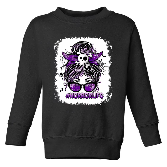 Messy Bun Horror Life Horror Movie Horror Mom Halloween Toddler Sweatshirt