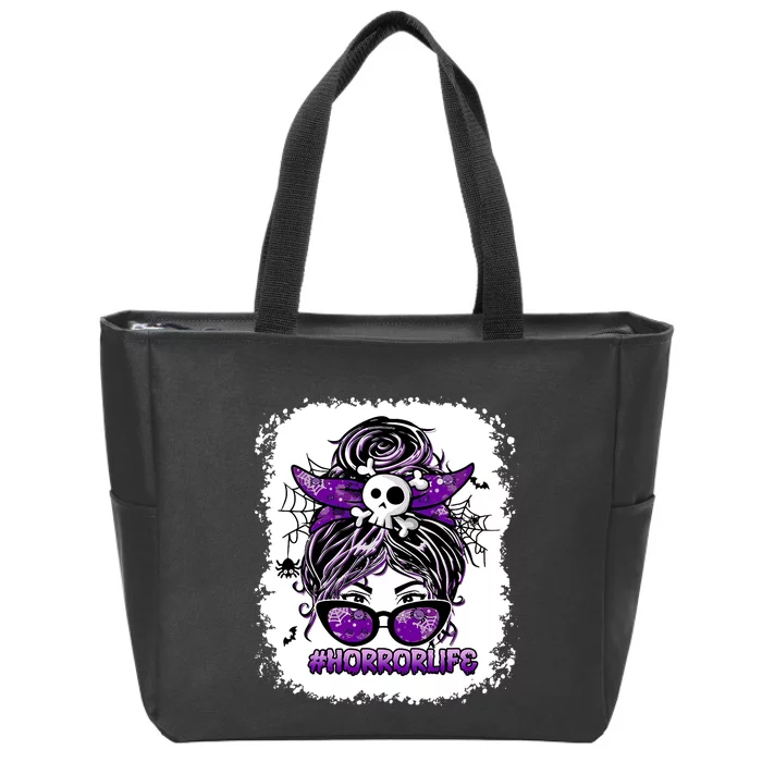 Messy Bun Horror Life Horror Movie Horror Mom Halloween Zip Tote Bag