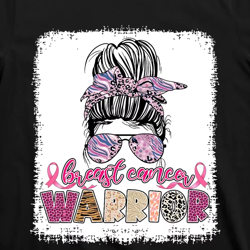 Messy Bun Hair Pink Ribbon Breast Cancer Awareness T-Shirt