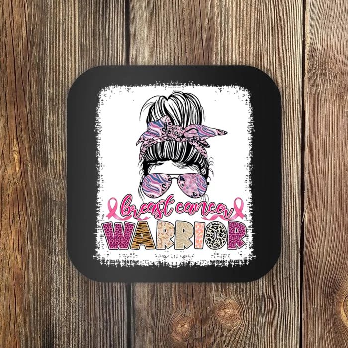 Messy Bun Hair Pink Ribbon Breast Cancer Awareness Coaster