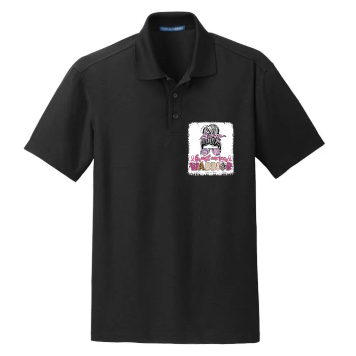 Messy Bun Hair Pink Ribbon Breast Cancer Awareness Dry Zone Grid Performance Polo