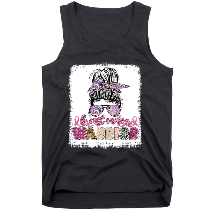 Messy Bun Hair Pink Ribbon Breast Cancer Awareness Tank Top