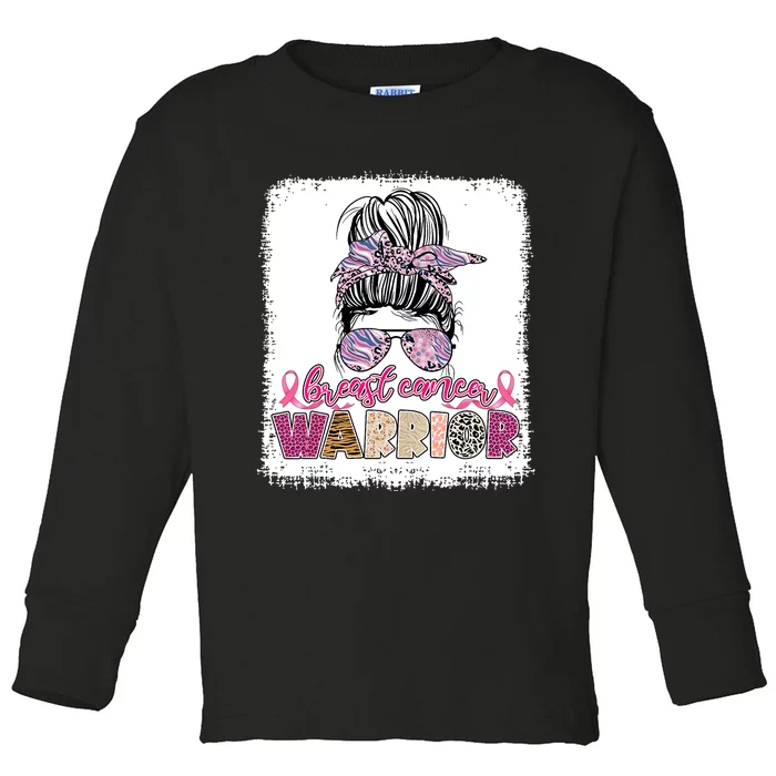 Messy Bun Hair Pink Ribbon Breast Cancer Awareness Toddler Long Sleeve Shirt