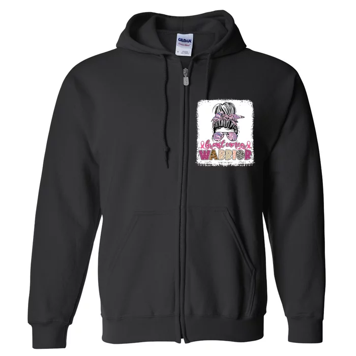 Messy Bun Hair Pink Ribbon Breast Cancer Awareness Full Zip Hoodie