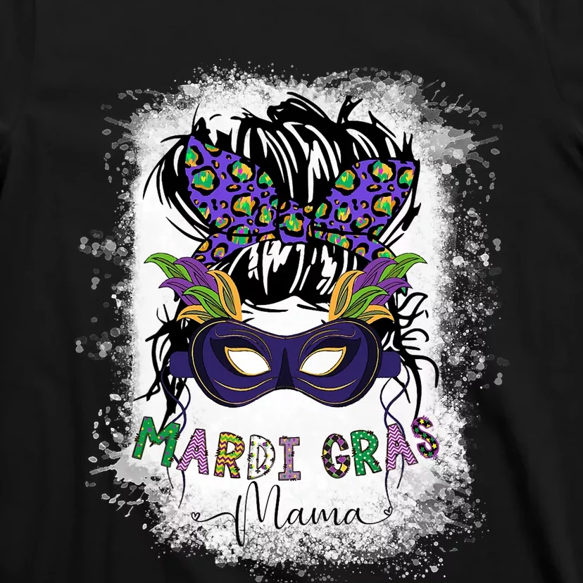 Messy Bun Hair Glasses New Orleans Carnival Mardi Gras Mama T-Shirt