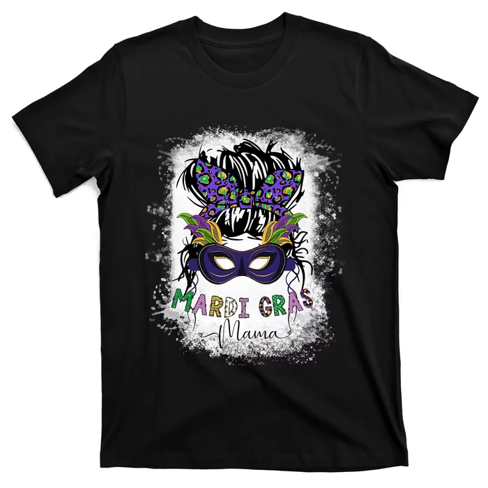 Messy Bun Hair Glasses New Orleans Carnival Mardi Gras Mama T-Shirt