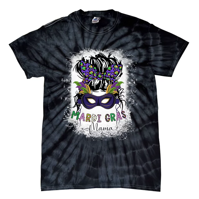 Messy Bun Hair Glasses New Orleans Carnival Mardi Gras Mama Tie-Dye T-Shirt