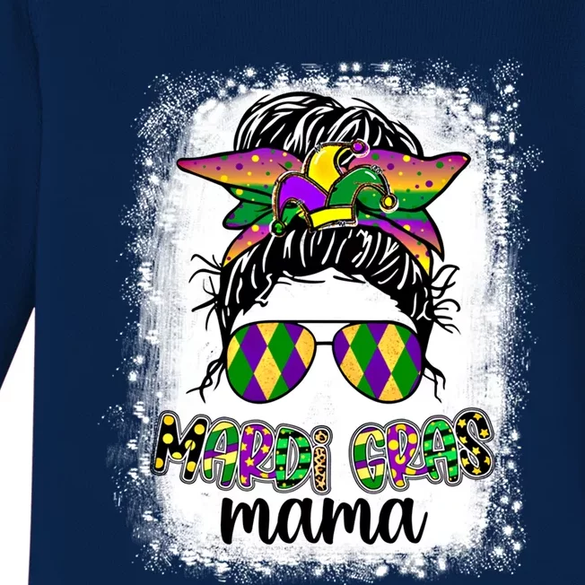 Messy Bun Hair Glasses New Orleans Carnival Mardi Gras Mama Funny Gift Baby Long Sleeve Bodysuit