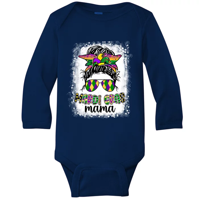 Messy Bun Hair Glasses New Orleans Carnival Mardi Gras Mama Funny Gift Baby Long Sleeve Bodysuit