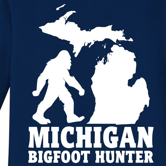 Michigan Bigfoot Hunter Baby Long Sleeve Bodysuit