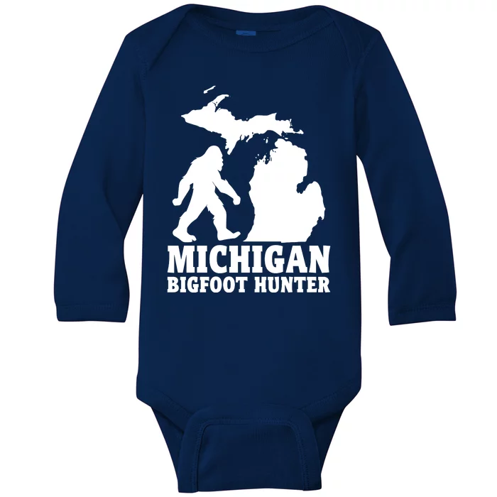 Michigan Bigfoot Hunter Baby Long Sleeve Bodysuit