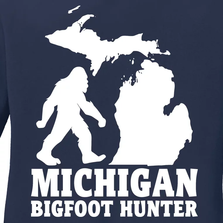 Michigan Bigfoot Hunter Ladies Long Sleeve Shirt