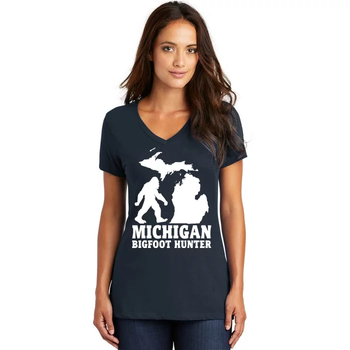 Michigan Bigfoot Hunter Women's V-Neck T-Shirt