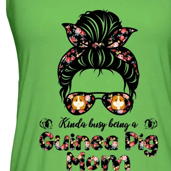 Messy Bun Hair Floral Kinda Busy Being A Guinea Pig Mom Gift Ladies Essential Flowy Tank