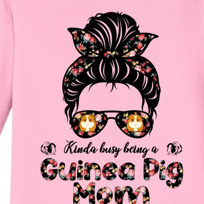 Messy Bun Hair Floral Kinda Busy Being A Guinea Pig Mom Gift Baby Long Sleeve Bodysuit