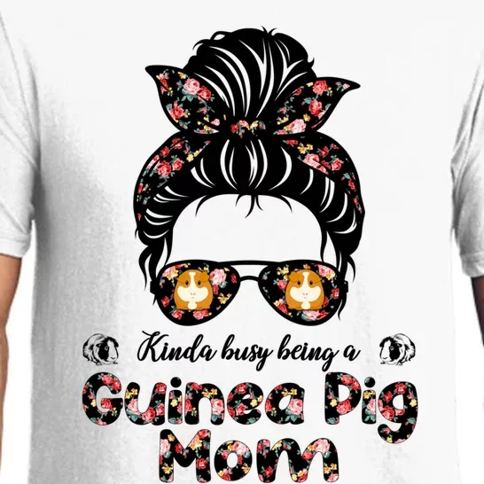 Messy Bun Hair Floral Kinda Busy Being A Guinea Pig Mom Gift Pajama Set