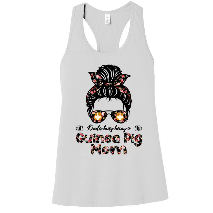 Messy Bun Hair Floral Kinda Busy Being A Guinea Pig Mom Gift Women's Racerback Tank