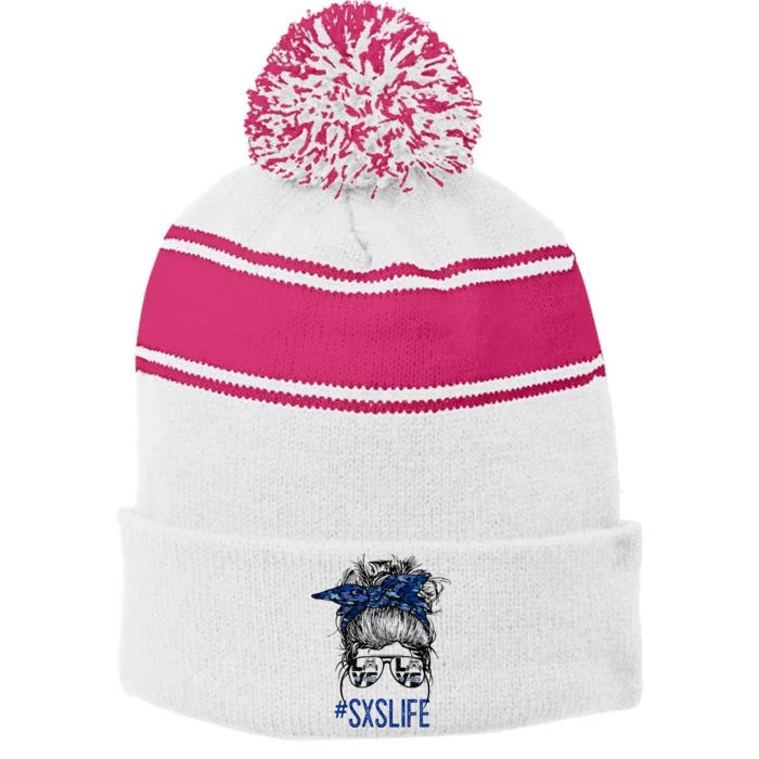 Messy Bun Hair SXS Life Side By Side Riders Girl Riding Gift Stripe Pom Pom Beanie