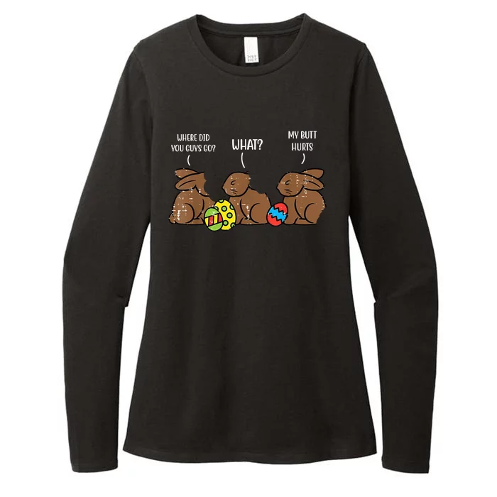 My Butt Hurts Funny Bitten Chocolate Bunny Easter Womens CVC Long Sleeve Shirt