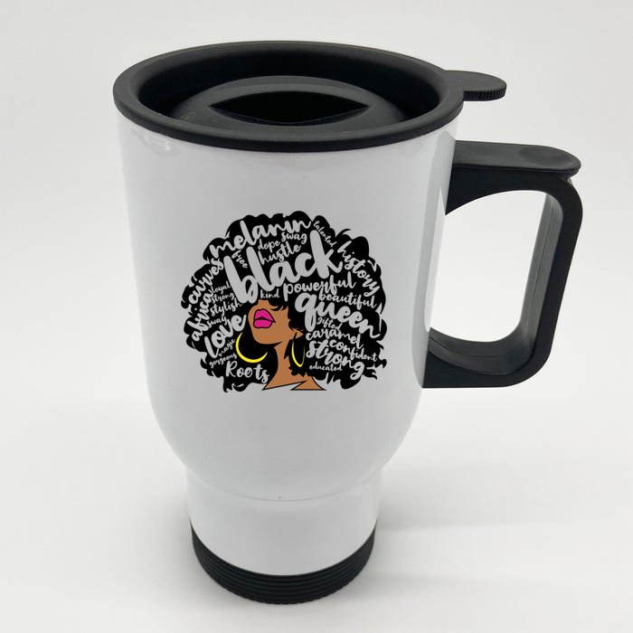 Melanin Black History Month October Afro Word Art Cool Gift Front & Back Stainless Steel Travel Mug