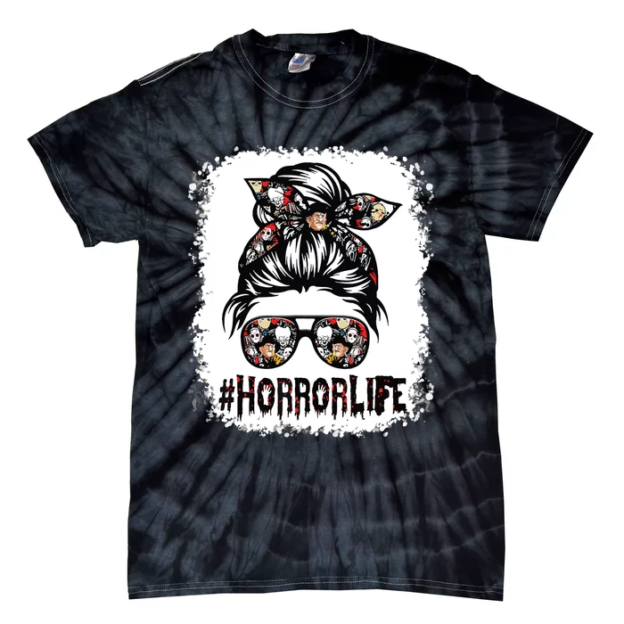 Messy Bun Horror Life Horror Movie Horror Mom Halloween Tie-Dye T-Shirt