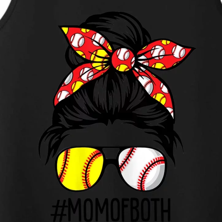 Messy Bun Hair Mom Of Both Softball And Baseball Mothers Day Meaningful Gift Performance Tank