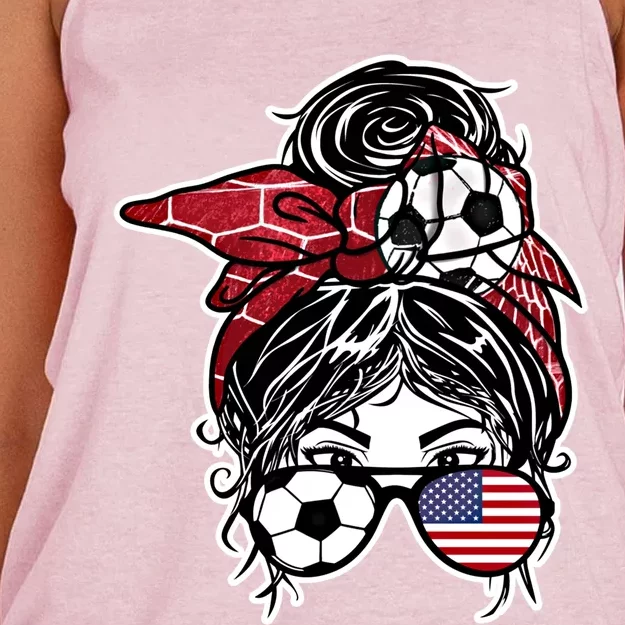 Messy Bun Hair American Soccer America Jersey Football Meaningful Gift Women's Knotted Racerback Tank