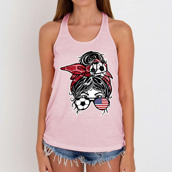 Messy Bun Hair American Soccer America Jersey Football Meaningful Gift Women's Knotted Racerback Tank