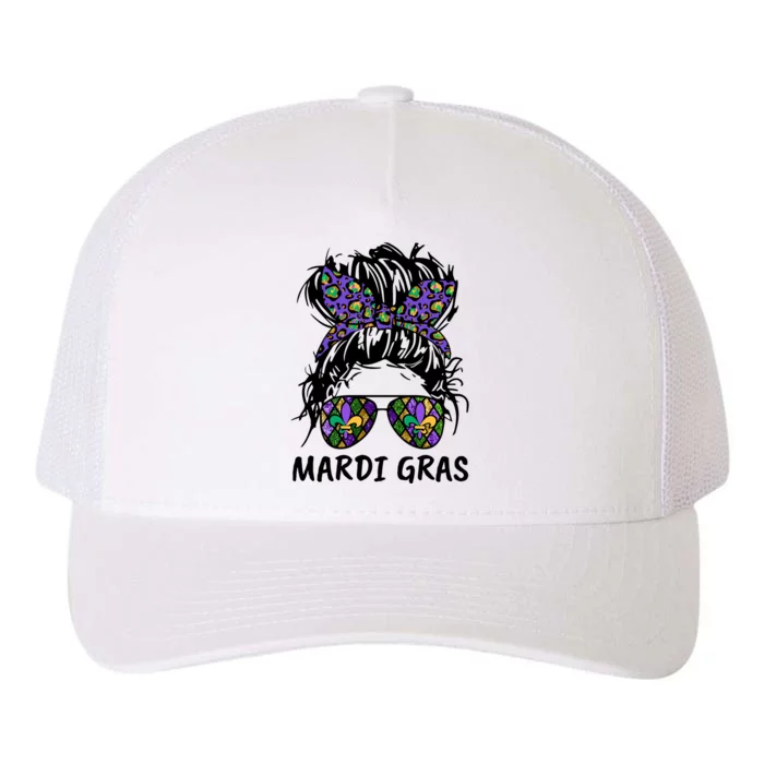 Messy Bun Hair Glasses New Orleans Carnival Mardi Gras Mama Yupoong Adult 5-Panel Trucker Hat