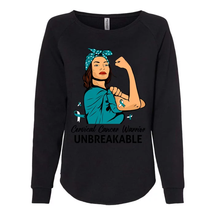 Messy Bun Hair Cervical Cancer Awareness Warrior Unbreakable Gift Womens California Wash Sweatshirt