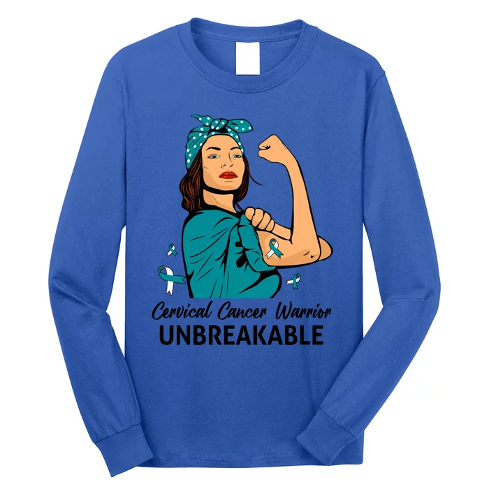 Messy Bun Hair Cervical Cancer Awareness Warrior Unbreakable Gift Long Sleeve Shirt